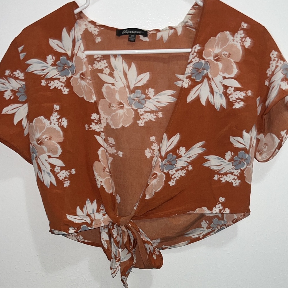orange floral print tie top